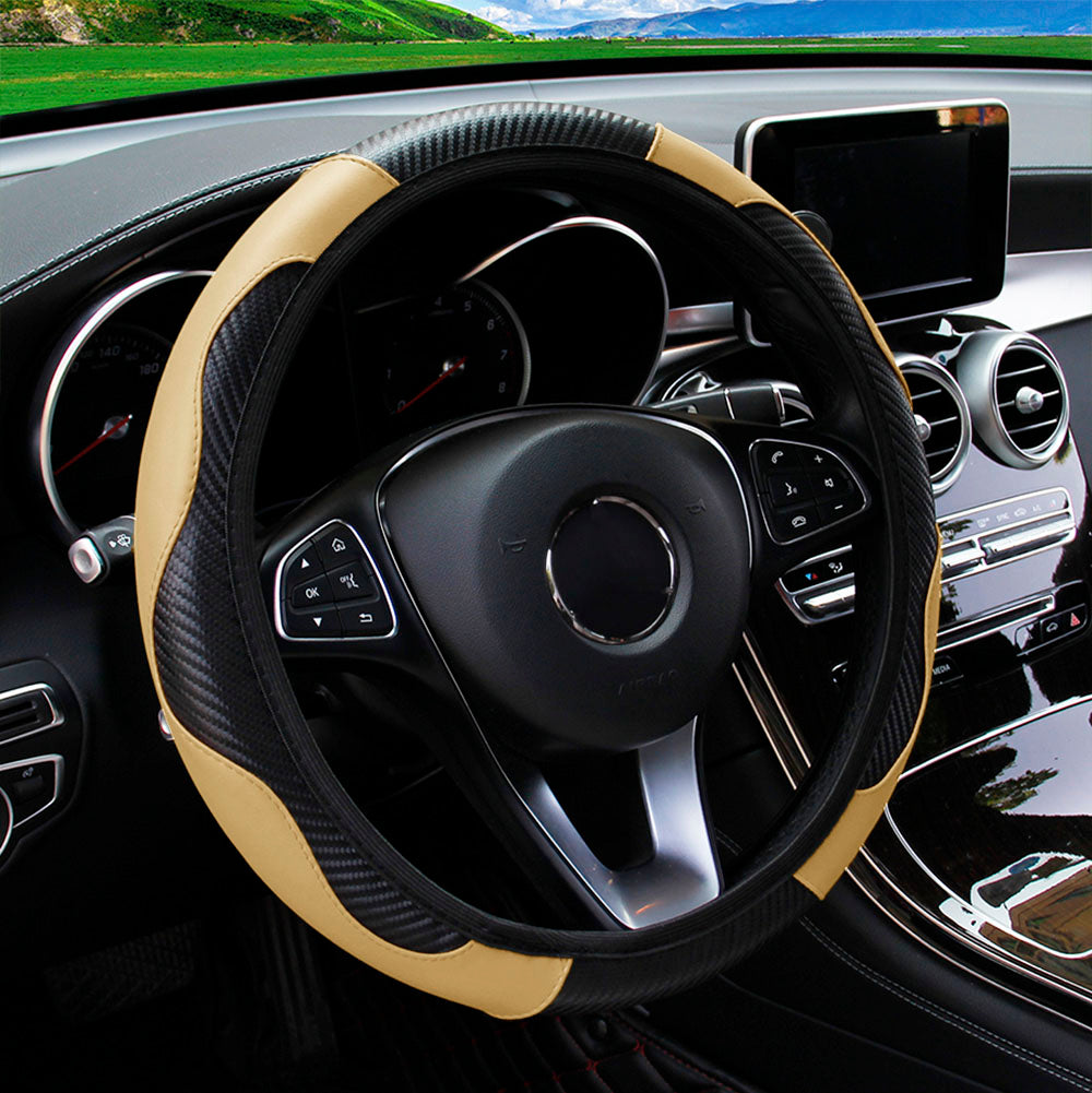 Carbon Fiber PU Leather Steering Wheel Cover Without Inner Ring Car Accessories Premium Automotive  16