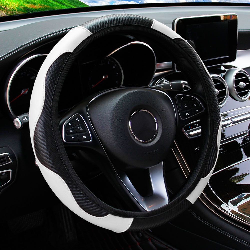 Carbon Fiber PU Leather Steering Wheel Cover Without Inner Ring Car Accessories Premium Automotive  17