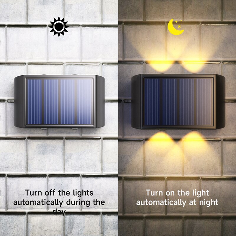 Solar Wall Lamp Outdoor Waterproof Light Warm Up And Down Lighting Garden Yard Balcony Decorative 3