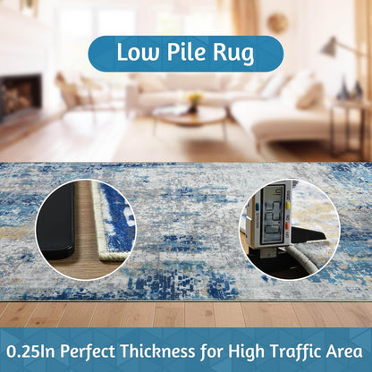 Living Room Area Rugs Soft Large Modern Abstract Area Rug, Boho Vintage Machine Washable Non Slip Carpet Low Pile Rugs