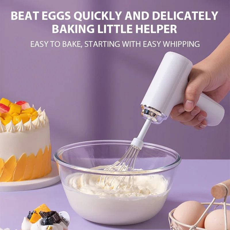 Rechargeable Handheld Electric Egg Beater with Type C Charging and Three Speed Control