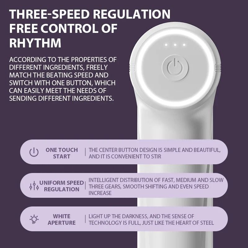 Rechargeable Handheld Electric Egg Beater With Type C Charging And Three Speed Control 3