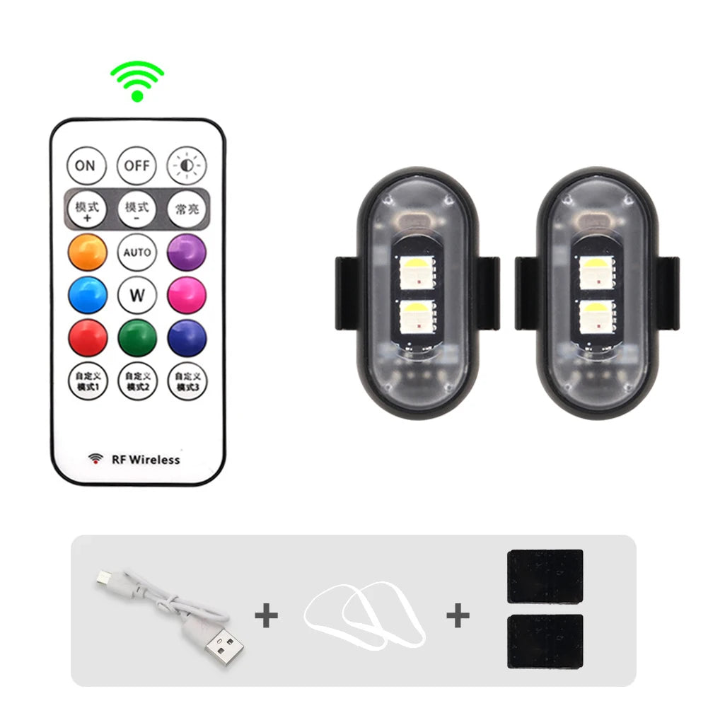 Colors RGB LED Strobe Lights, Car Motorcycle Flash Light, Wireless Aircraft Airplane Helicopter Position Warning Light
