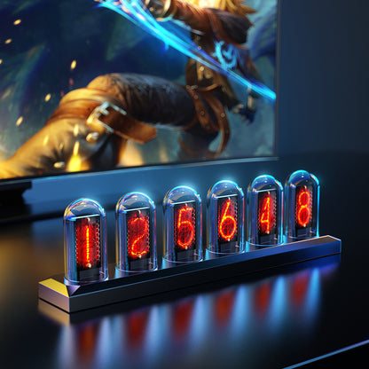 DIY RGB Nixie Tube Clock, IPS Color Screen LED Glows Analog Digital Tube Night Lightsr Gaming Desktop, Modern Home Decor