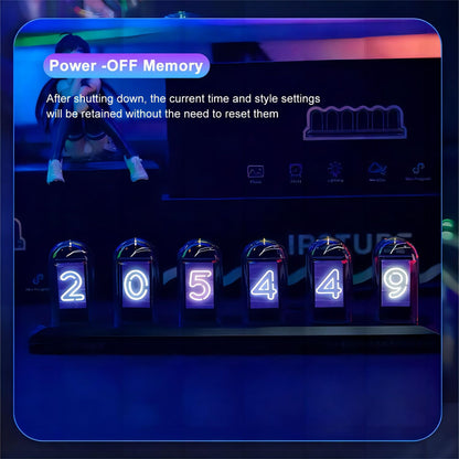 DIY RGB Nixie Tube Clock, IPS Color Screen LED Glows Analog Digital Tube Night Lightsr Gaming Desktop, Modern Home Decor