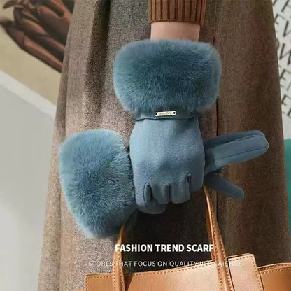 Women Winter Touchscreen Suede Gloves With Plush Cuff And Fleece Lining 1