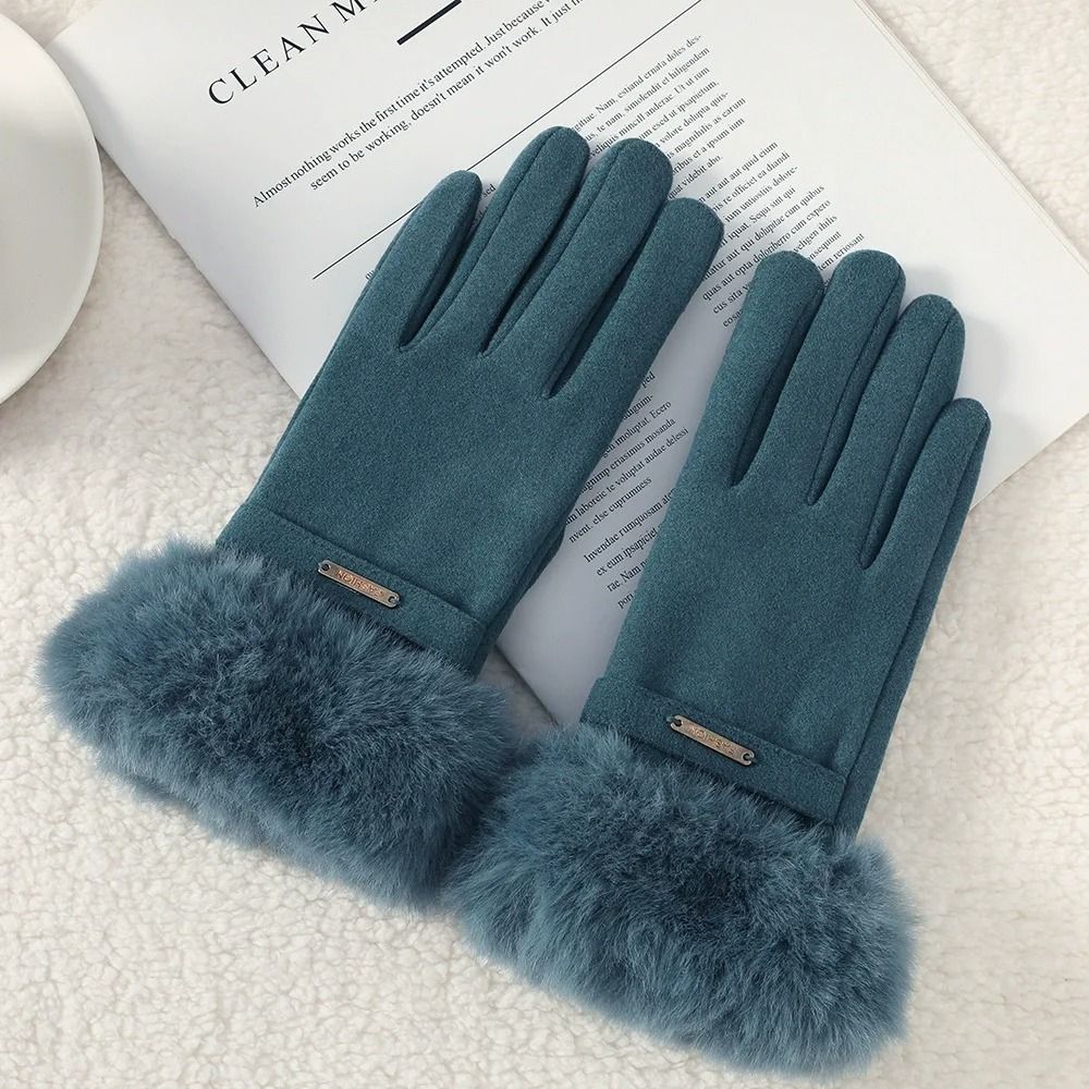 Women Winter Touchscreen Suede Gloves With Plush Cuff And Fleece Lining 9