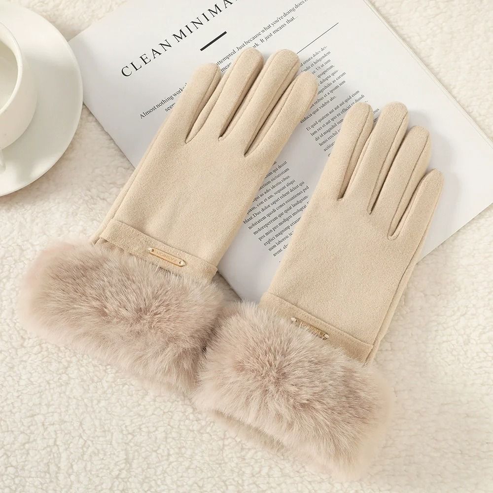 Women Winter Touchscreen Suede Gloves With Plush Cuff And Fleece Lining 11
