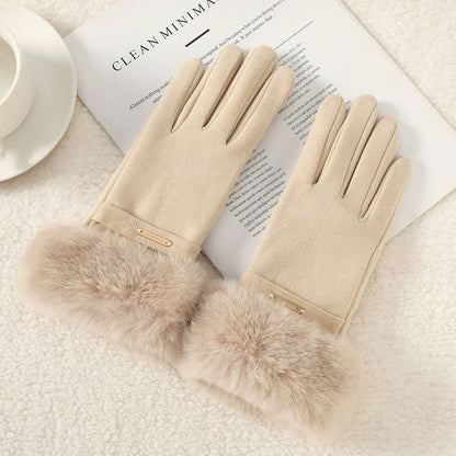 Women Winter Touchscreen Suede Gloves With Plush Cuff And Fleece Lining 11