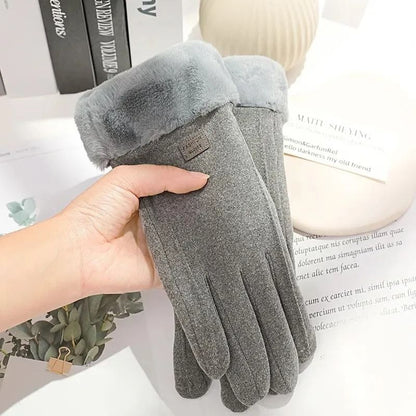 Women Winter Thick Plush Suede Gloves With Touchscreen Function And Warm Lining 2