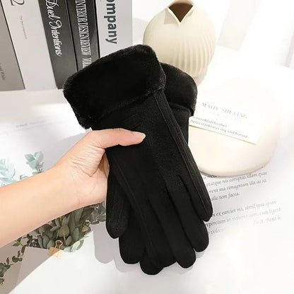 Women Winter Thick Plush Suede Gloves With Touchscreen Function And Warm Lining 6