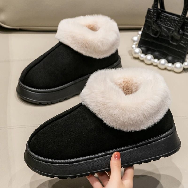 Womens Plush Snow Boots And Mens Winter Indoor Slippers With Faux Fur Lining 2