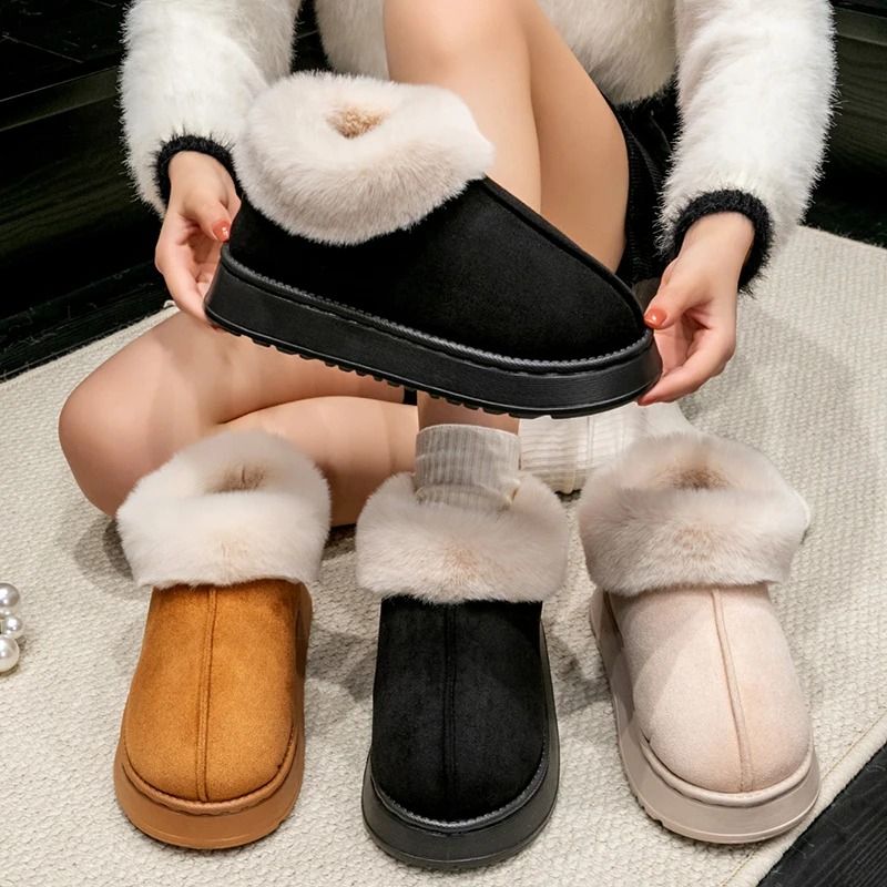 Womens Plush Snow Boots And Mens Winter Indoor Slippers With Faux Fur Lining 3