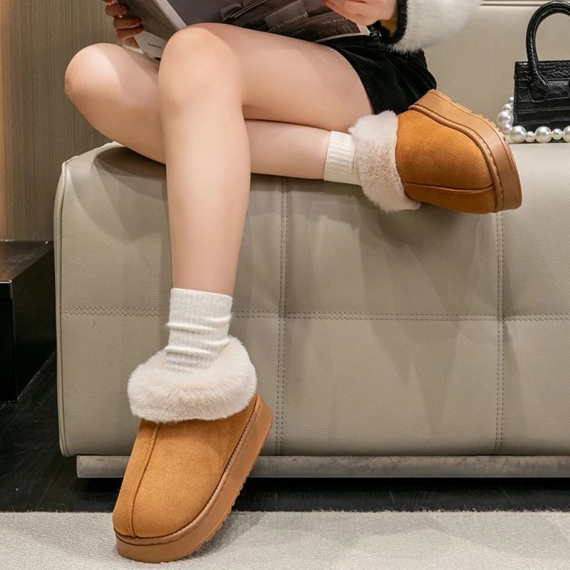 Womens Plush Snow Boots And Mens Winter Indoor Slippers With Faux Fur Lining 4