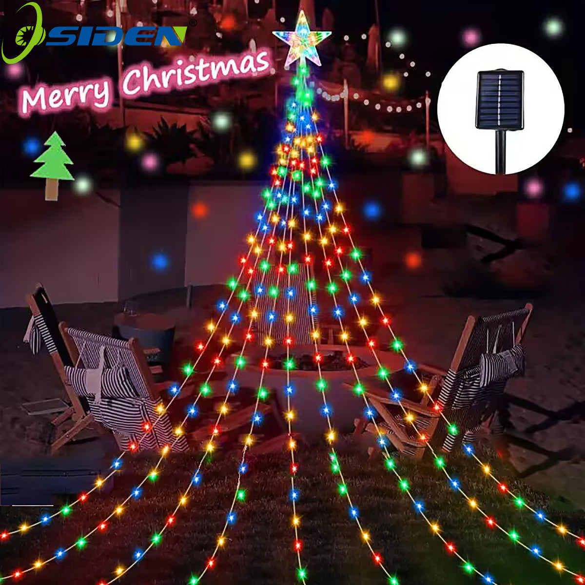 Solar Outdoor LED Fairy Lamp, Christmas Pentagram Waterproof String Light, Holiday and Family Party Garden Decorations