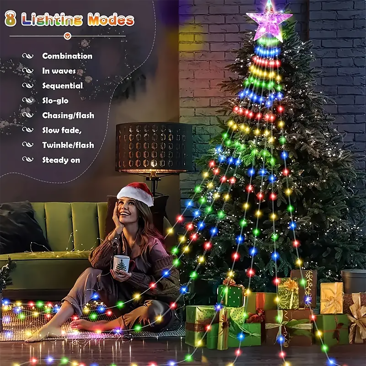 Solar Outdoor LED Fairy Lamp, Christmas Pentagram Waterproof String Light, Holiday and Family Party Garden Decorations