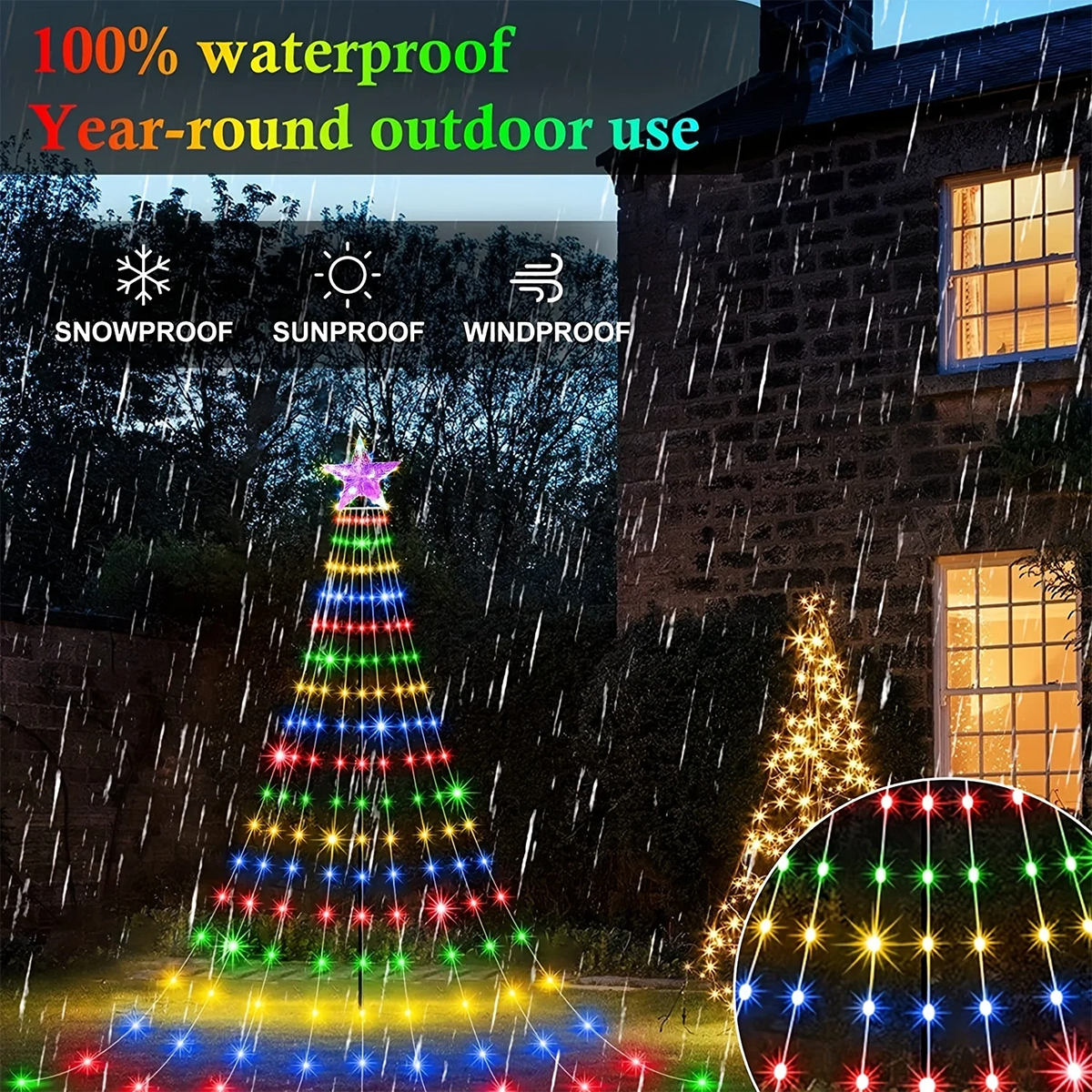 Solar Outdoor LED Fairy Lamp, Christmas Pentagram Waterproof String Light, Holiday and Family Party Garden Decorations