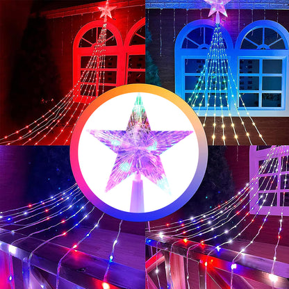Solar Outdoor LED Fairy Lamp, Christmas Pentagram Waterproof String Light, Holiday and Family Party Garden Decorations