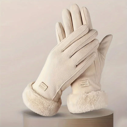 Comfortable Beige Touchscreen Gloves With Plush Lining 6
