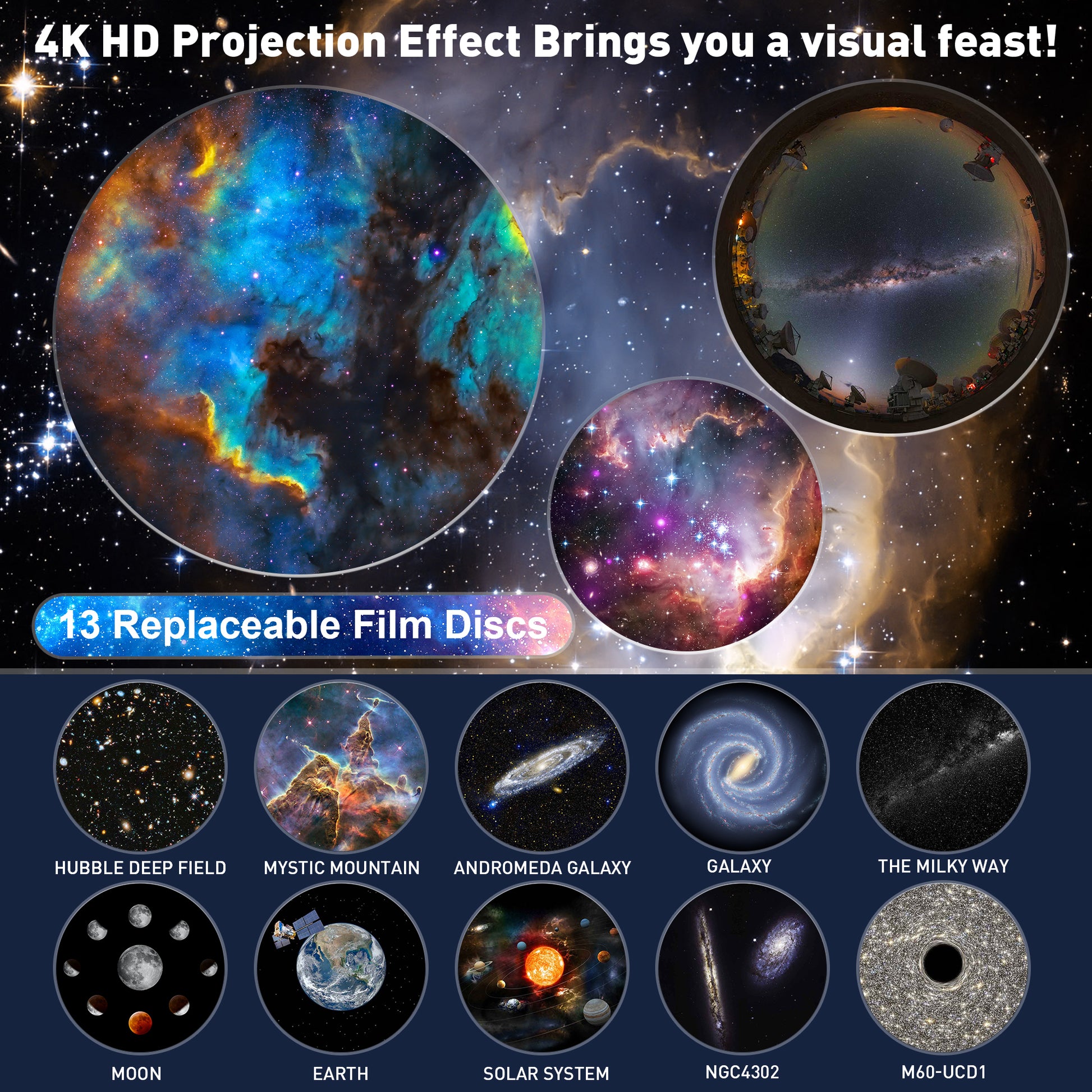 Planetarium Star Projector, Galaxy Projector, Solar System Night Light, Realistic Starry Sky Constellation Moon Lamp