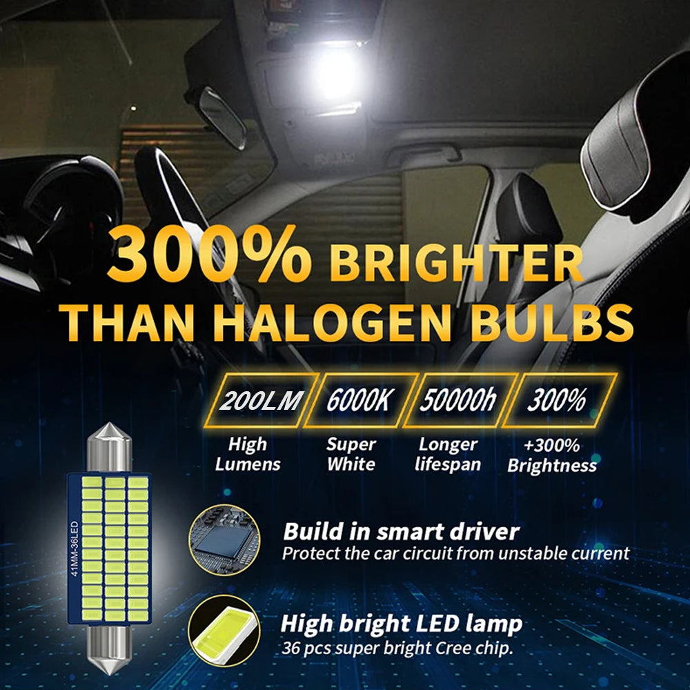 Car Interior Dome Trunk License Plate Lights LED Bulbs Canbus Festoon White 1