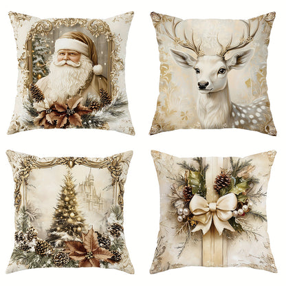 Santa Claus Reindeer Pillow Cover, Christmas Decoration Cushion, Christmas Tree Sofa Pillowcase, Cozy Holiday Home Decor