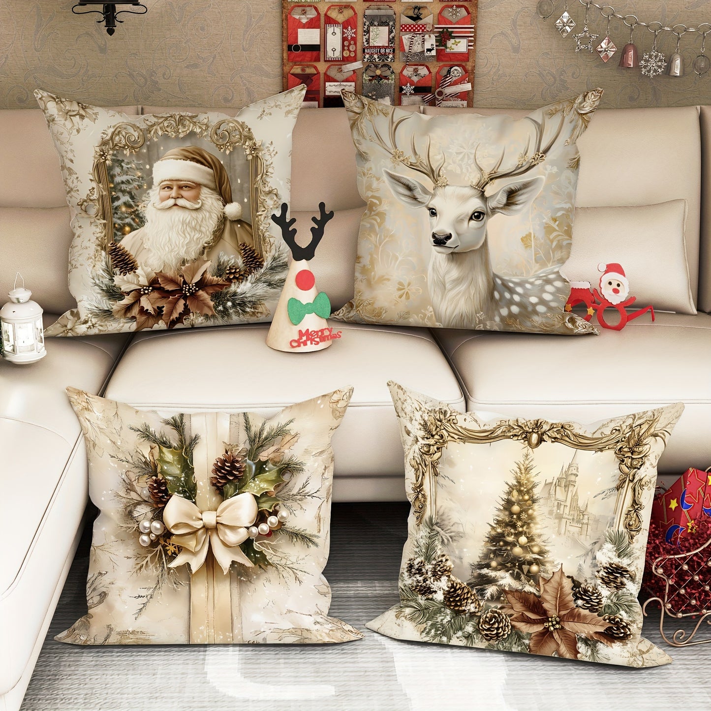 Santa Claus Reindeer Pillow Cover Christmas Decoration Cushion Christmas Tree Sofa Pillowcase Cozy  2