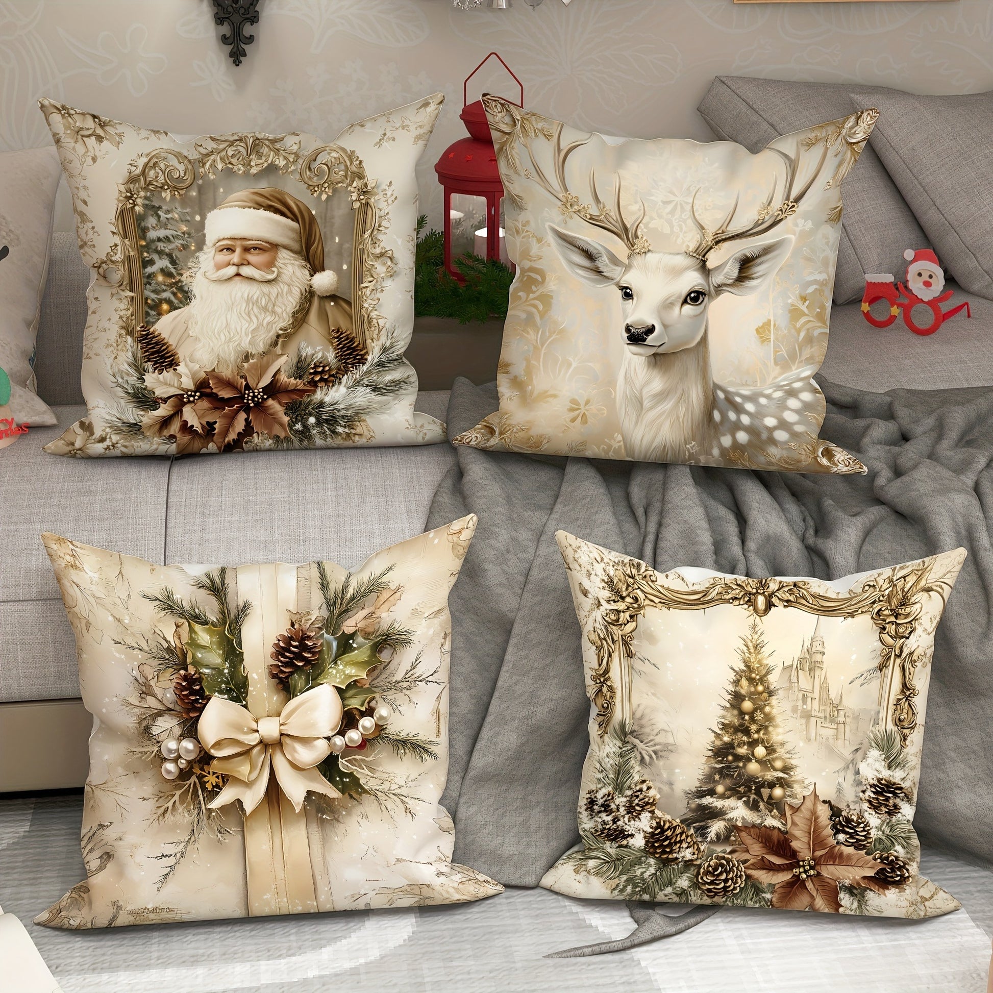 Santa Claus Reindeer Pillow Cover Christmas Decoration Cushion Christmas Tree Sofa Pillowcase Cozy  3
