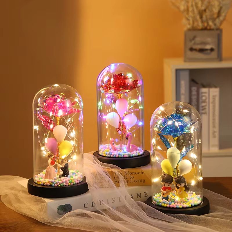 Everlasting 24K Gold Foil Rose In Glass  Illuminated Decorative Gift For Home Mothers Day  Special