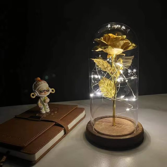 Everlasting 24K Gold Foil Rose In Glass  Illuminated Decorative Gift For Home Mothers Day  Special