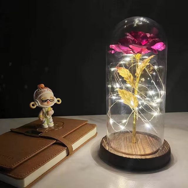 Everlasting 24K Gold Foil Rose In Glass  Illuminated Decorative Gift For Home Mothers Day  Special