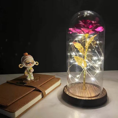 Everlasting 24K Gold Foil Rose In Glass  Illuminated Decorative Gift For Home Mothers Day  Special