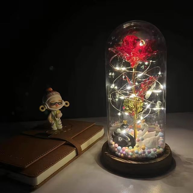 Everlasting 24K Gold Foil Rose In Glass  Illuminated Decorative Gift For Home Mothers Day  Special