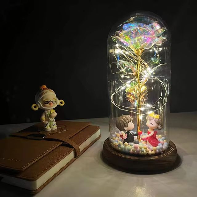 Everlasting 24K Gold Foil Rose In Glass  Illuminated Decorative Gift For Home Mothers Day  Special