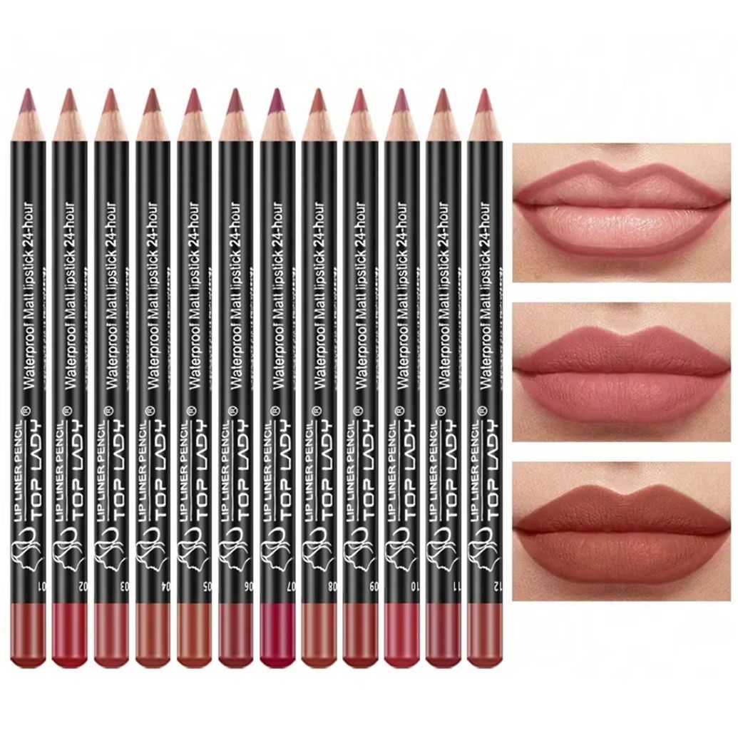 Professional Lip Liner Pencil Set, 12 Matte Lip Colors, Non-Stick Cup Nude Lip Liner Pen for Smooth Definition