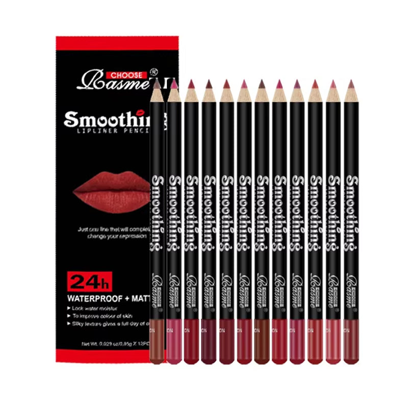 Professional Lip Liner Pencil Set 12 Matte Lip Colors NonStick Cup Nude Lip Liner Pen For Smooth De 4