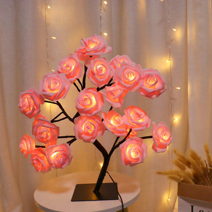 Tree Night Lights, LED Table Lamp, Rose Light String, USB Powered Lighting, Romantic Room Decor for Girls, Lover Gift