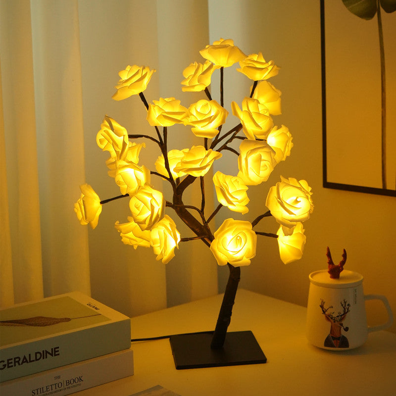 Tree Night Lights, LED Table Lamp, Rose Light String, USB Powered Lighting, Romantic Room Decor for Girls, Lover Gift