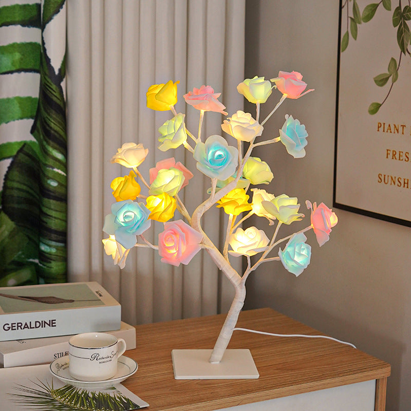 Tree Night Lights, LED Table Lamp, Rose Light String, USB Powered Lighting, Romantic Room Decor for Girls, Lover Gift