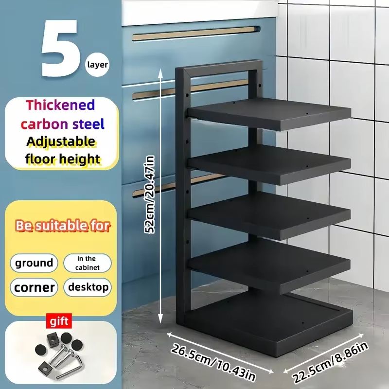 Adjustable MultiLayer Stainless Steel Pot  Pan Organizer  Kitchen Cabinet  Countertop Storage Rack 9