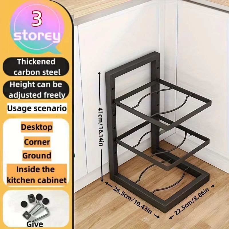 Adjustable MultiLayer Stainless Steel Pot  Pan Organizer  Kitchen Cabinet  Countertop Storage Rack 10