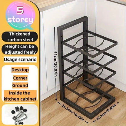 Adjustable MultiLayer Stainless Steel Pot  Pan Organizer  Kitchen Cabinet  Countertop Storage Rack 11