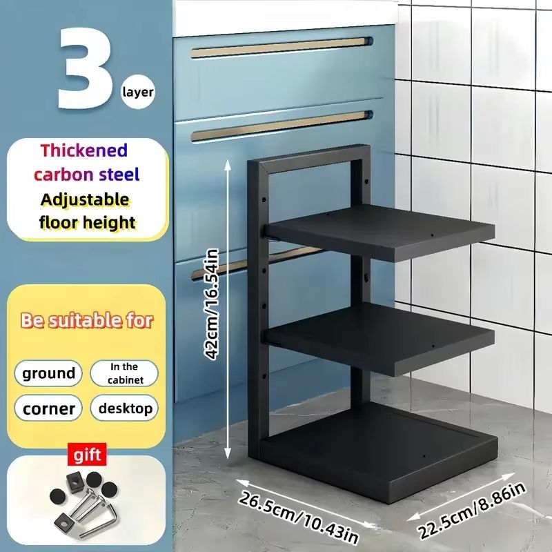 Adjustable MultiLayer Stainless Steel Pot  Pan Organizer  Kitchen Cabinet  Countertop Storage Rack 12