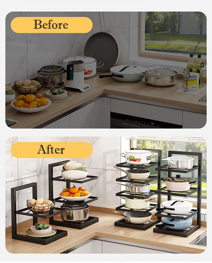 Adjustable MultiLayer Stainless Steel Pot  Pan Organizer  Kitchen Cabinet  Countertop Storage Rack 4