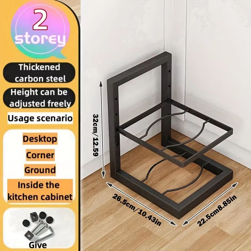 Adjustable MultiLayer Stainless Steel Pot  Pan Organizer  Kitchen Cabinet  Countertop Storage Rack 6