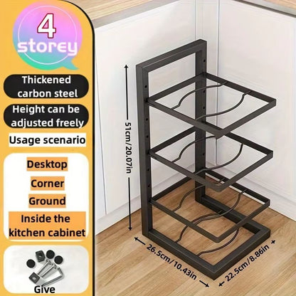 Adjustable MultiLayer Stainless Steel Pot  Pan Organizer  Kitchen Cabinet  Countertop Storage Rack 8