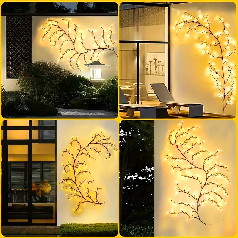 Solar Willow Vine Light Outdoor Waterproof, String Fairy Light, Different Modes, Garden Balcony Wall DIY Decorations