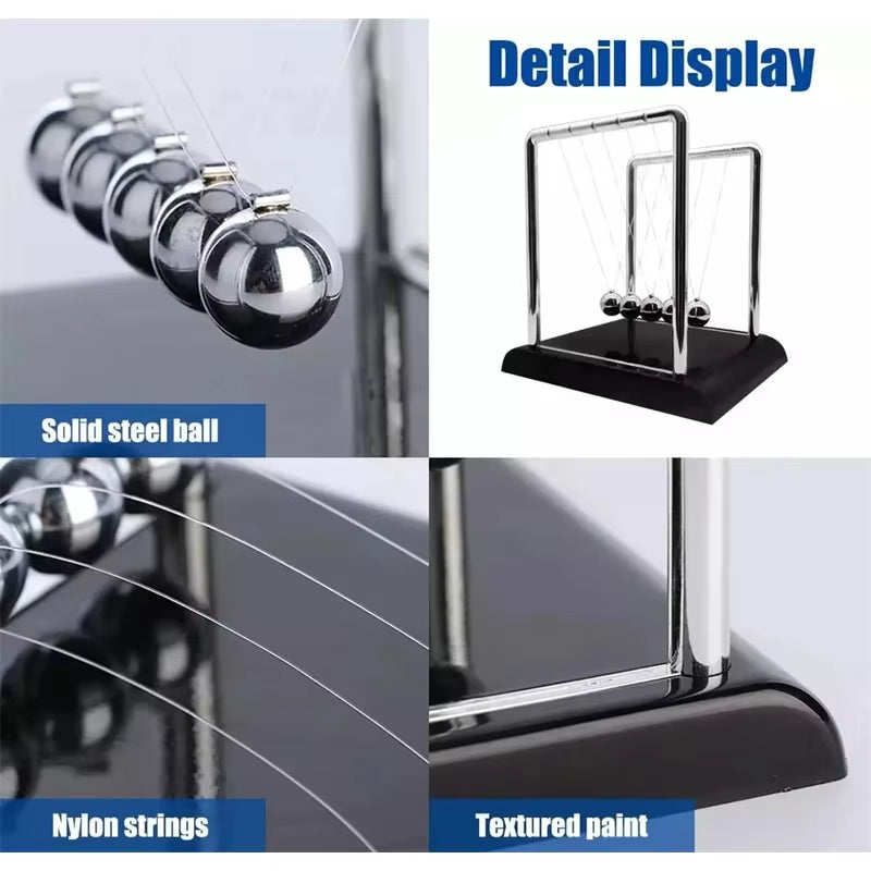 Steel Ball Desk Toy Gift, Newton Cradle Balance, Metal Gravity Pendulum, Physics Science Teaching Supplies for Home