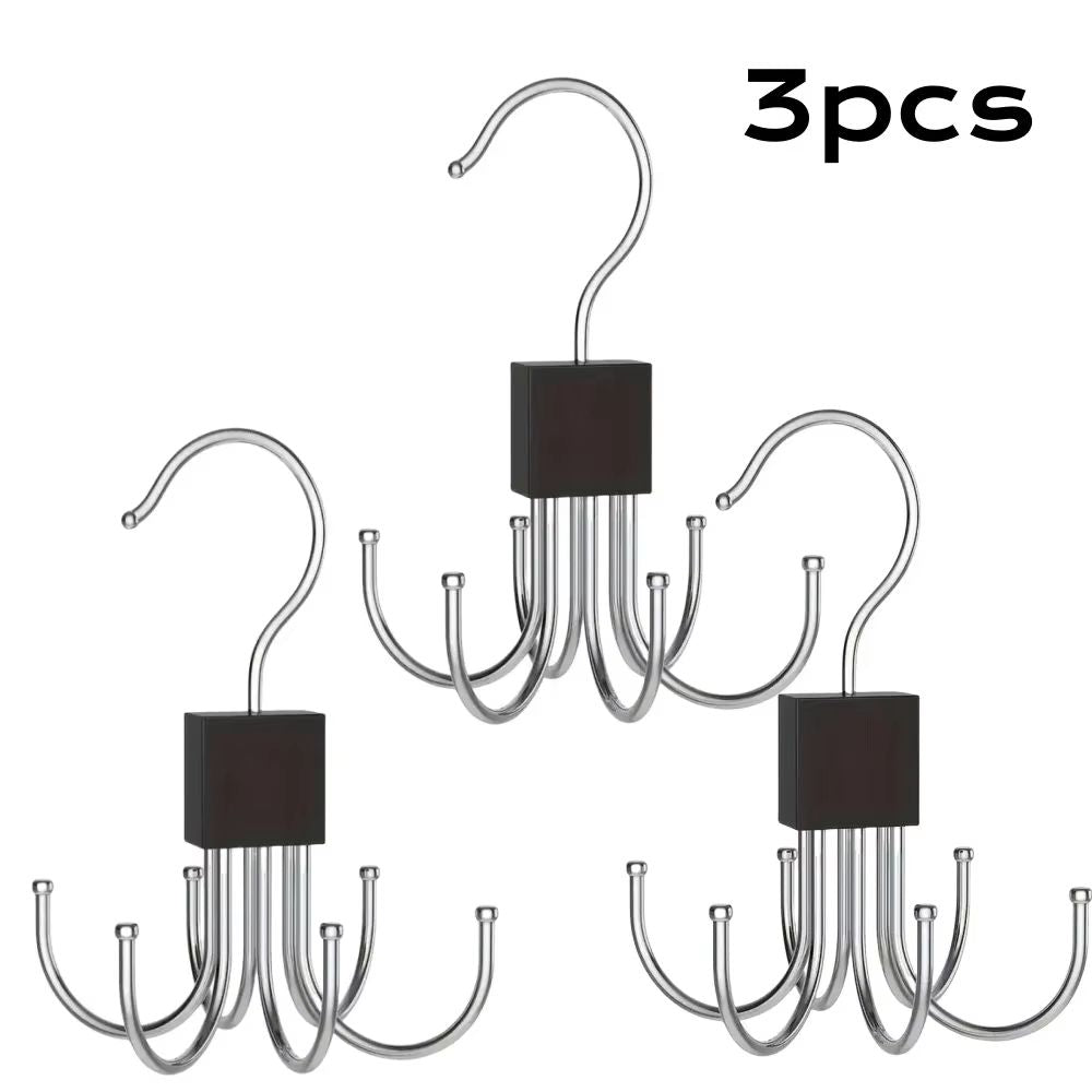 360 Rotating MultiClaw Storage Hanger  Metal  Wood Organizer For Bags Belts Ties  Scarves 8