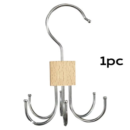 360 Rotating MultiClaw Storage Hanger  Metal  Wood Organizer For Bags Belts Ties  Scarves 9